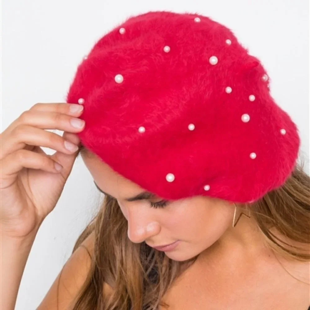 RED Pearl Details Beret